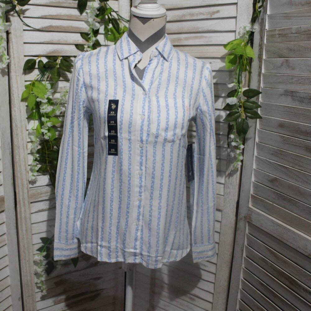 U.S. polo Assn. ralph Lauren blue/white stripe sleep top (639)